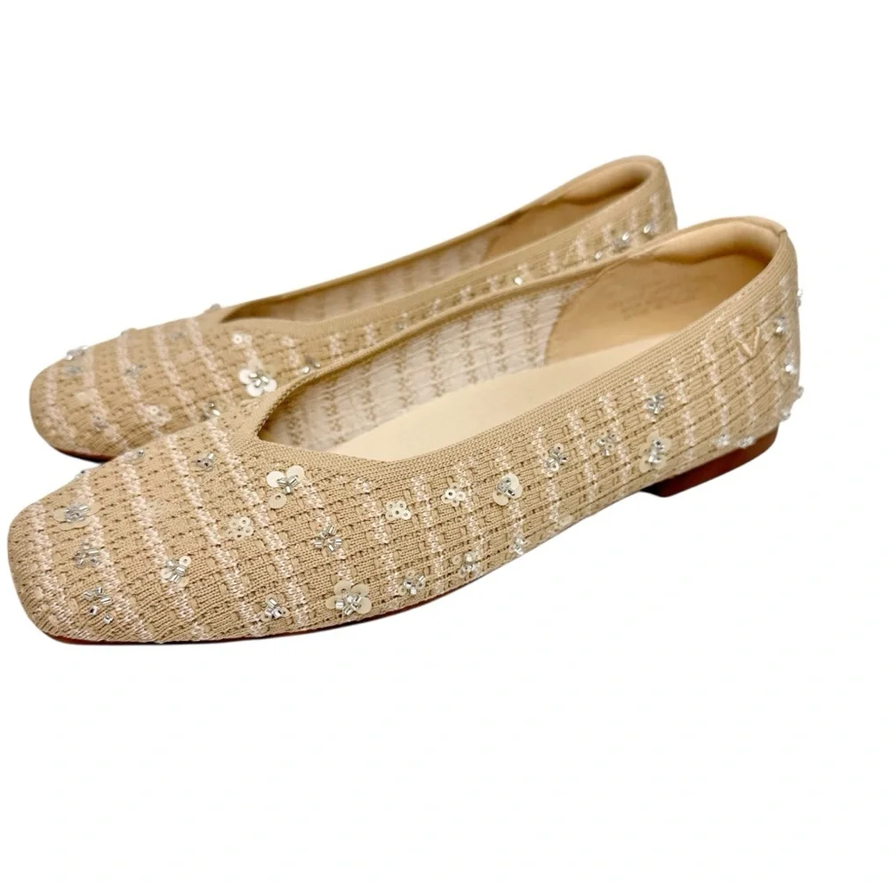 NEW Vivaia Square-Toe V-Cut Flats (Margot 2.0) Ballet Natural Linen SZ 9 - Picture 5 of 14